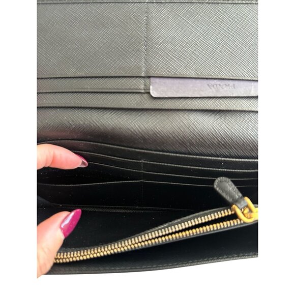 PRADA Black Saffiano Leather Snap Long Wallet - Picture 5 of 12